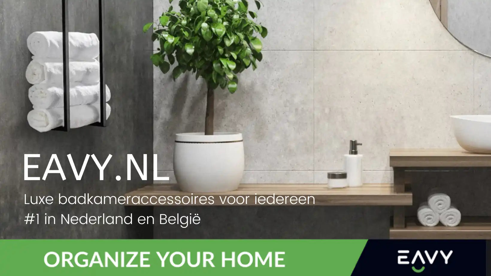 Modern badkamerinterieur met organisatieaccessoires.