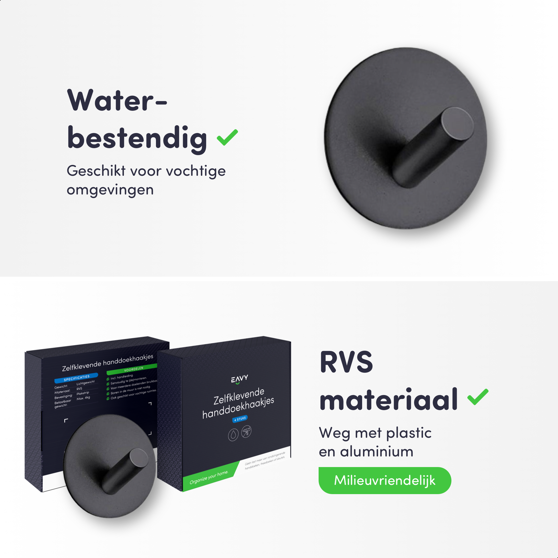 EAVY Zelfklevende Handdoekhaakjes – Set van 4 Handdoekhouders - RVS - EAVY.NL