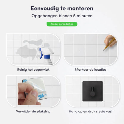 EAVY Handdoekhaakjes Zelfklevend Zwart - 2x Zelfklevende Haakjes - Handdoekhouder - Plakhaakjes - Wandhaak - EAVY.NL
