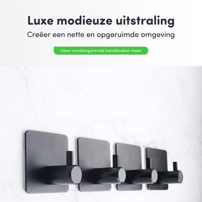 EAVY Handdoekhaakjes Zelfklevend Zwart - 2x Zelfklevende Haakjes - Handdoekhouder - Plakhaakjes - Wandhaak - EAVY.NL