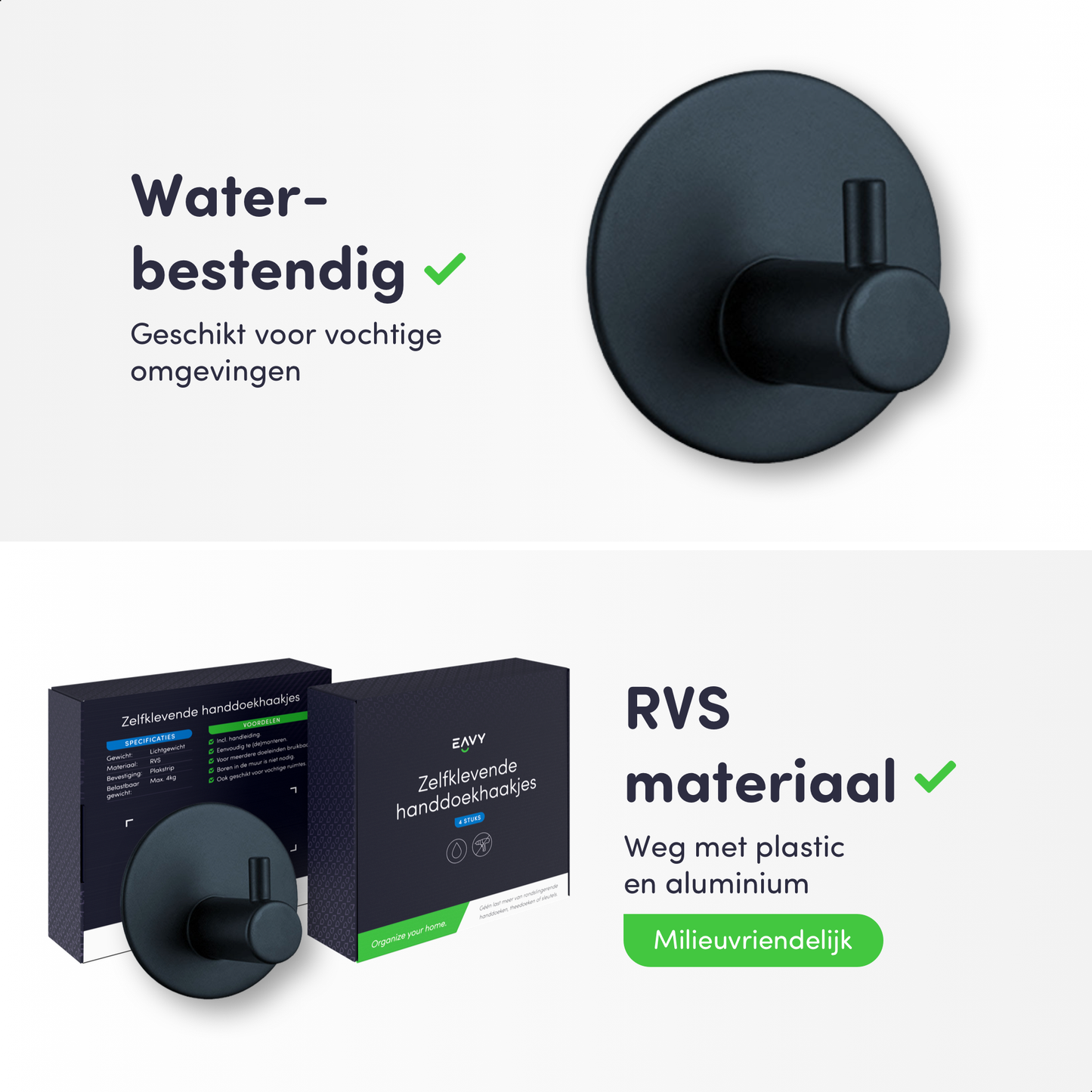 EAVY Zelfklevende Handdoekhaakjes – Set van 4 Handdoekhouders - RVS - EAVY.NL