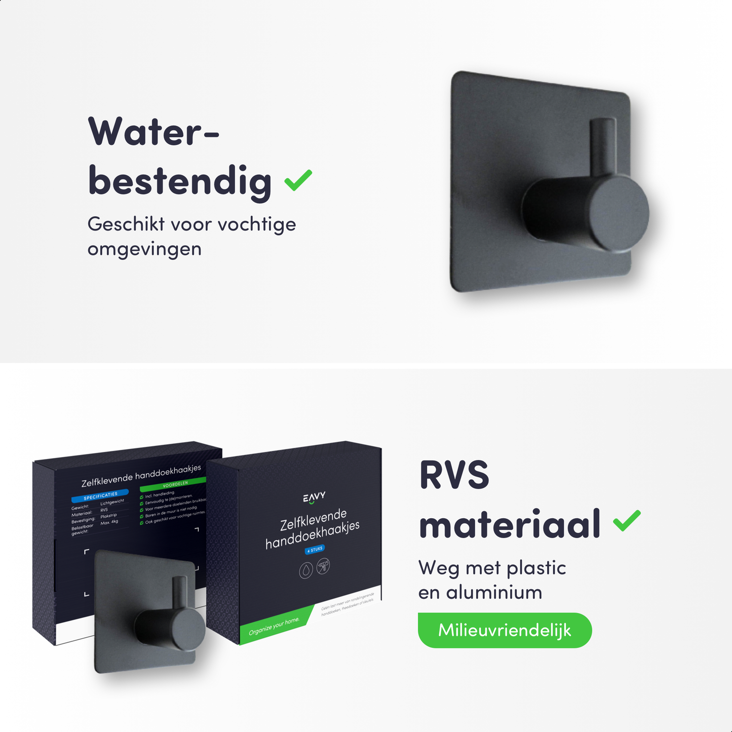 EAVY Zelfklevende Handdoekhaakjes – Set van 4 Handdoekhouders - RVS - EAVY.NL