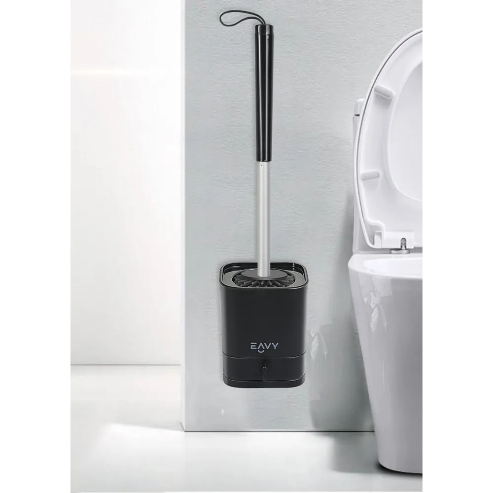 WC Borstel met Houder - Hygiënische Toiletborstelhouder Siliconen - Zwart - Vierkant - EAVY.NL