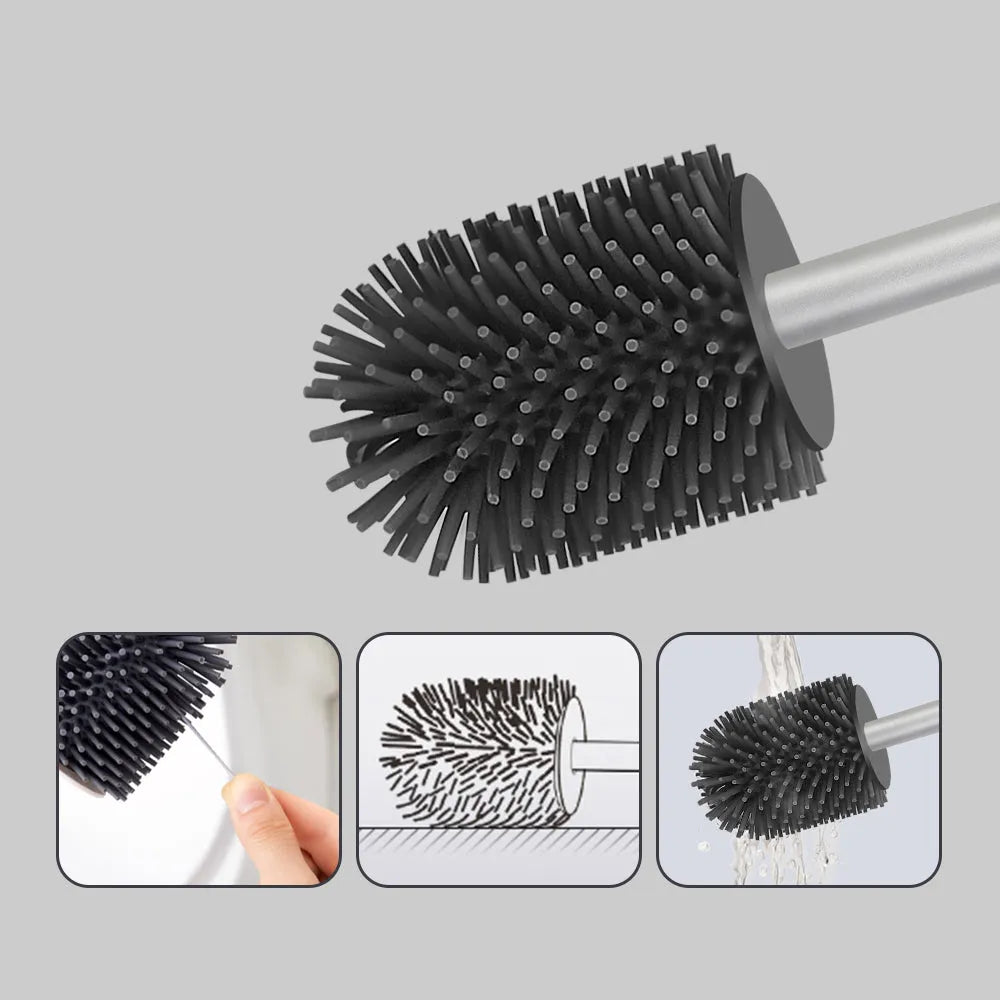 WC Borstel met Houder - Hygiënische Toiletborstelhouder Siliconen - Zwart - Vierkant - EAVY.NL