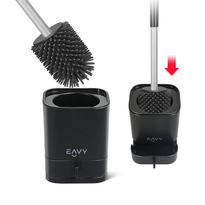 WC Borstel met Houder - Hygiënische Toiletborstelhouder Siliconen - Zwart - Vierkant - EAVY.NL