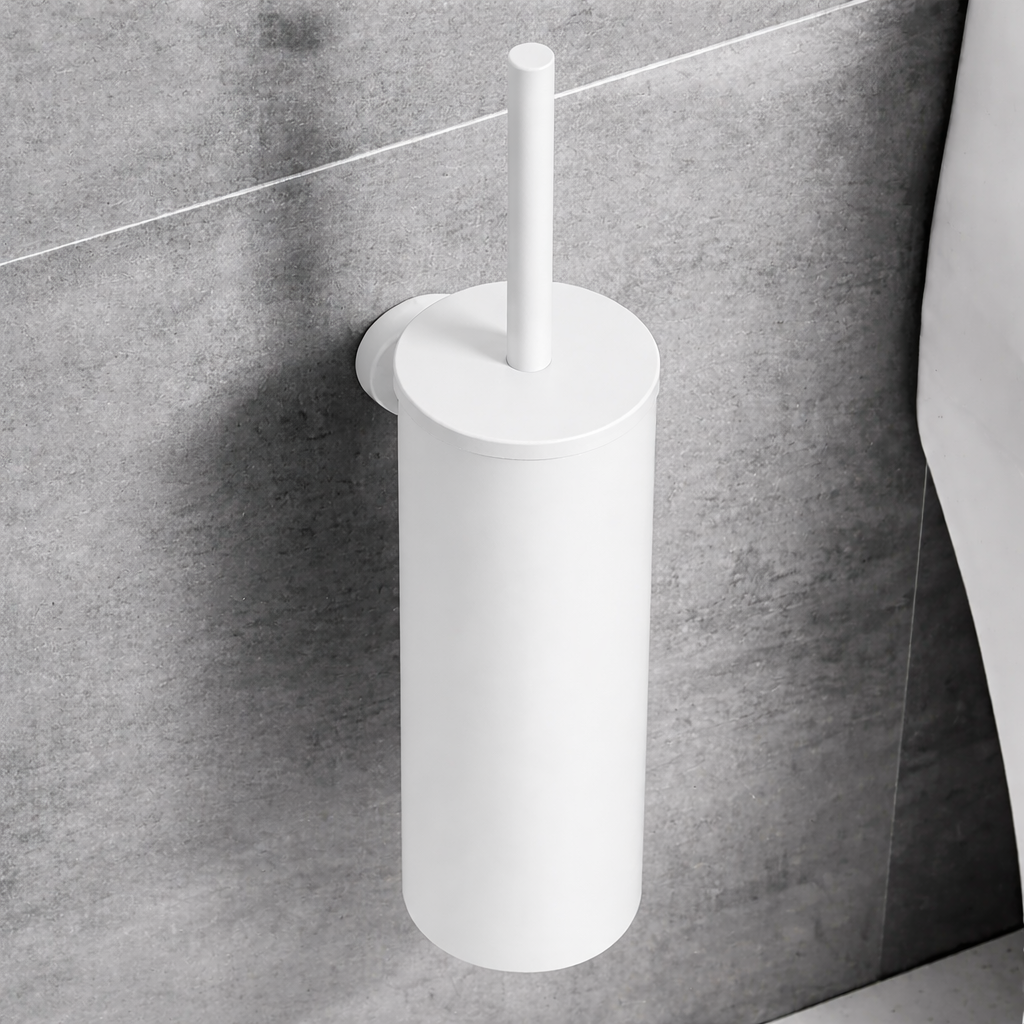 WC Borstel met Houder - Toiletborstel met Houder - RVS Wit - Hangend