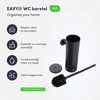 wc borstel rvs zwart wandmontage