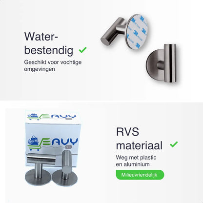 Zelfklevende Handdoekhaakjes - 2 Stuks - Badkamer-, kapstok-, jas- en wandhaak - Handdoekhouder - Handdoeklusjes - RVS - Satin - Eavy.nl