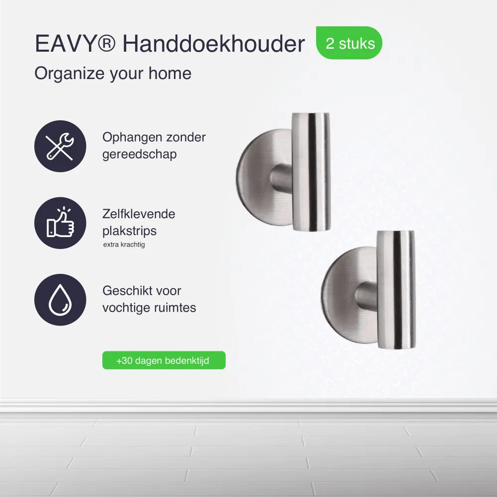 Zelfklevende Handdoekhaakjes - 2 Stuks - Badkamer-, kapstok-, jas- en wandhaak - Handdoekhouder - Handdoeklusjes - RVS - Satin - Eavy.nl
