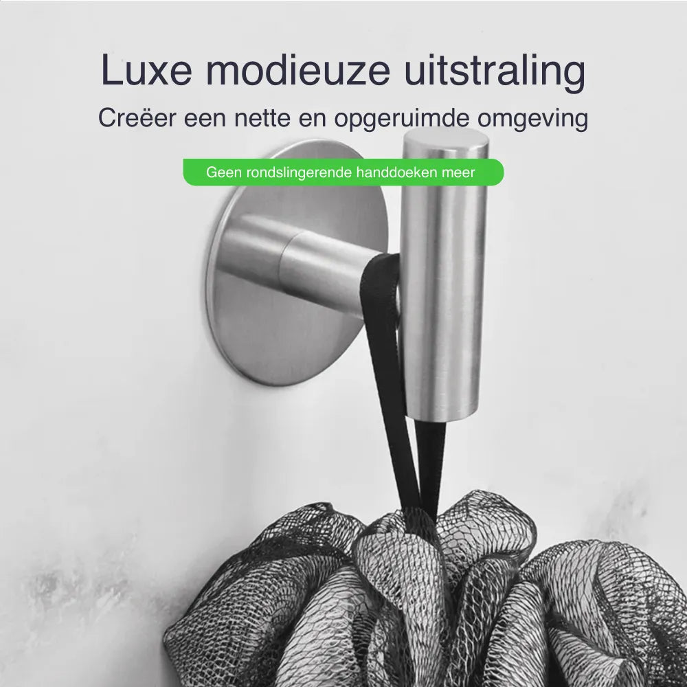 Zelfklevende Handdoekhaakjes - 2 Stuks - Badkamer-, kapstok-, jas- en wandhaak - Handdoekhouder - Handdoeklusjes - RVS - Satin - Eavy.nl