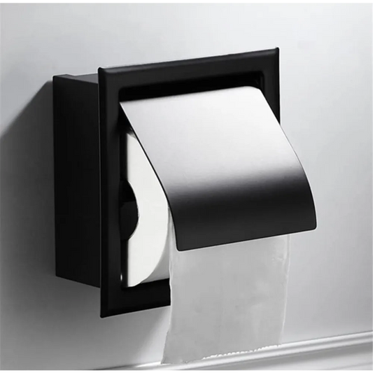 Zwarte inbouw toiletrolhouder voor in de muur - Eavy.nl