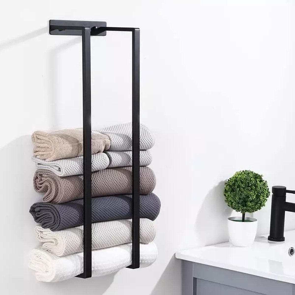 EAVY Handdoekrek 90x25x20 - Handdoekstang - Badkamer en Keuken - Industrieel - Mat Zwart - RVS - Eavy.nl