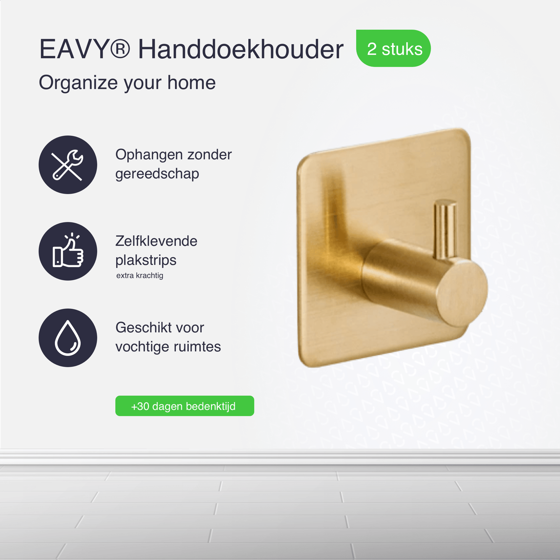EAVY Zelfklevende Handdoekhaakjes – Set van 2 Handdoekhouders - Goud - RVS - Eavy.nl