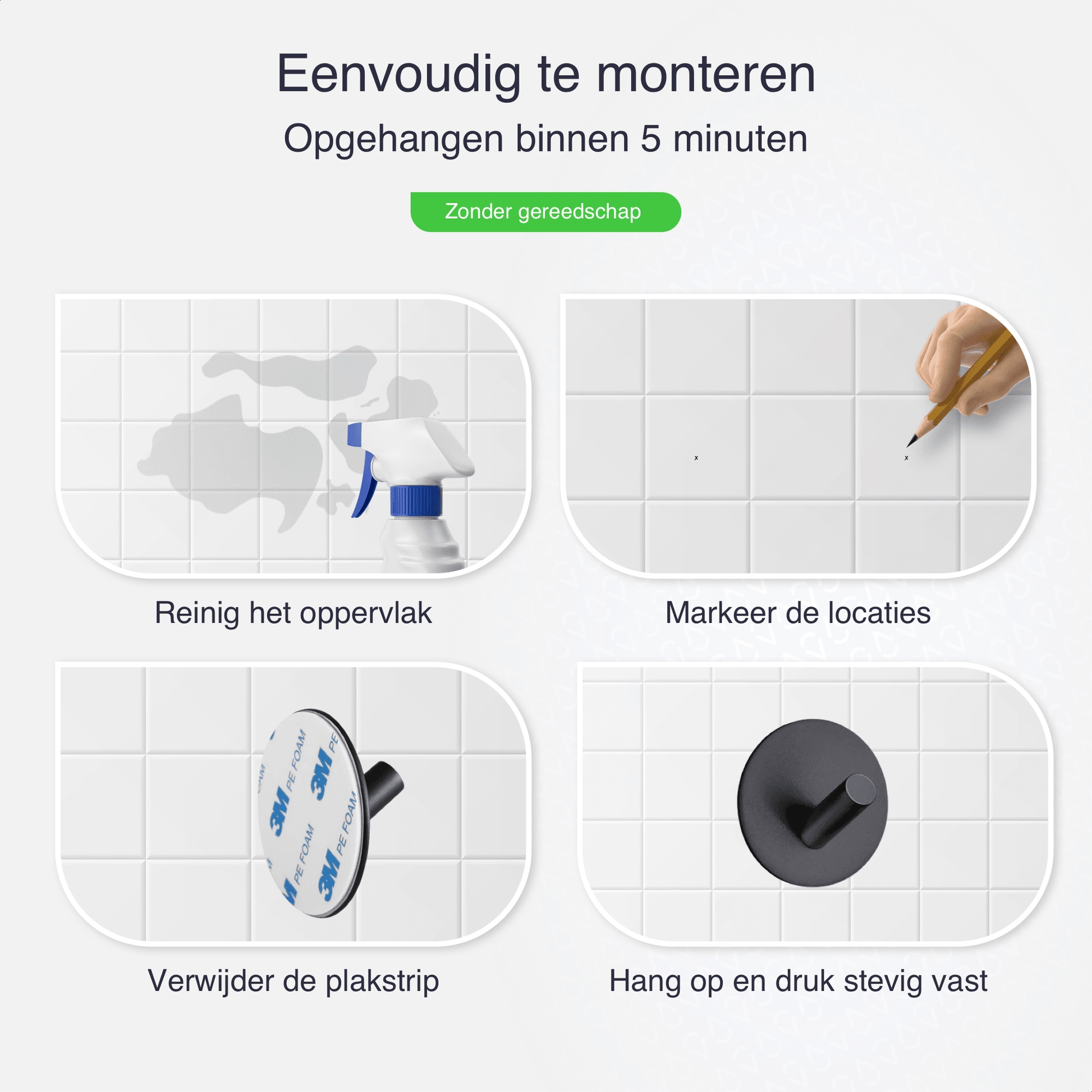 Handdoekhaakjes zonder boren zwart