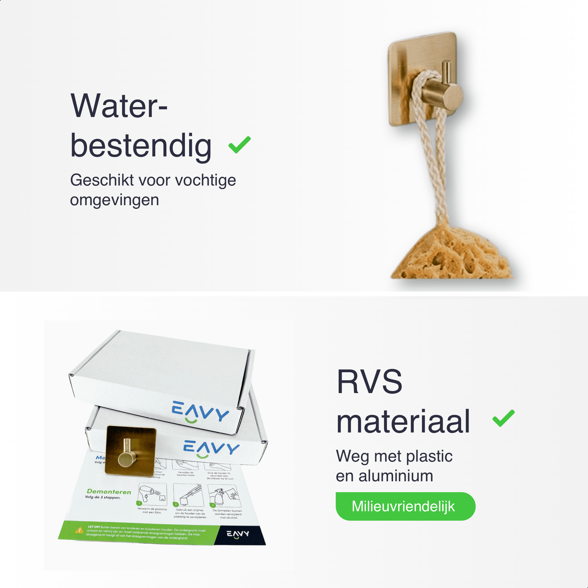EAVY Zelfklevende Handdoekhaakjes – Set van 2 Handdoekhouders - Goud - RVS - Eavy.nl