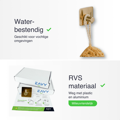 EAVY Zelfklevende Handdoekhaakjes – Set van 2 Handdoekhouders - Goud - RVS - Eavy.nl