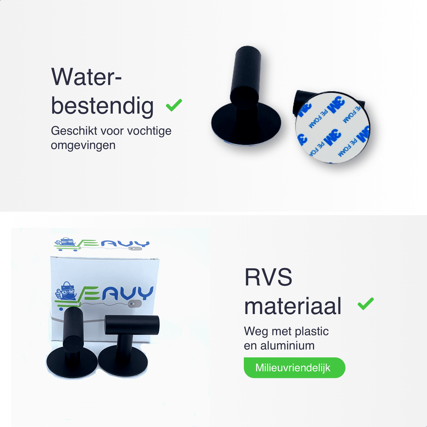 EAVY 2 stuks Zelfklevende Handdoekhaakjes - Handdoekhouders - Plakhaakjes - Zwart - Eavy.nl