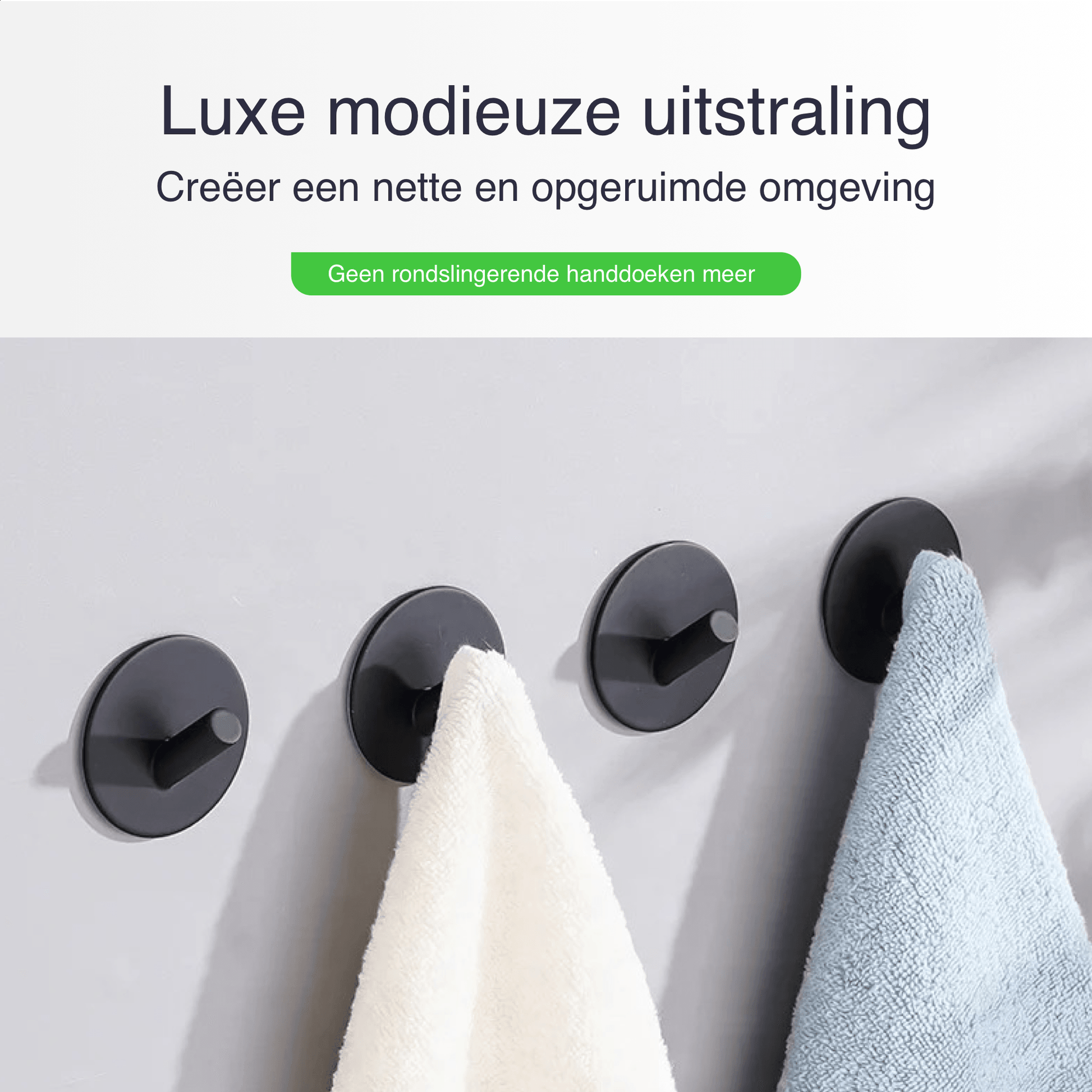 Luxe zelfklevende handdoekhaakjes mat zwart RVS