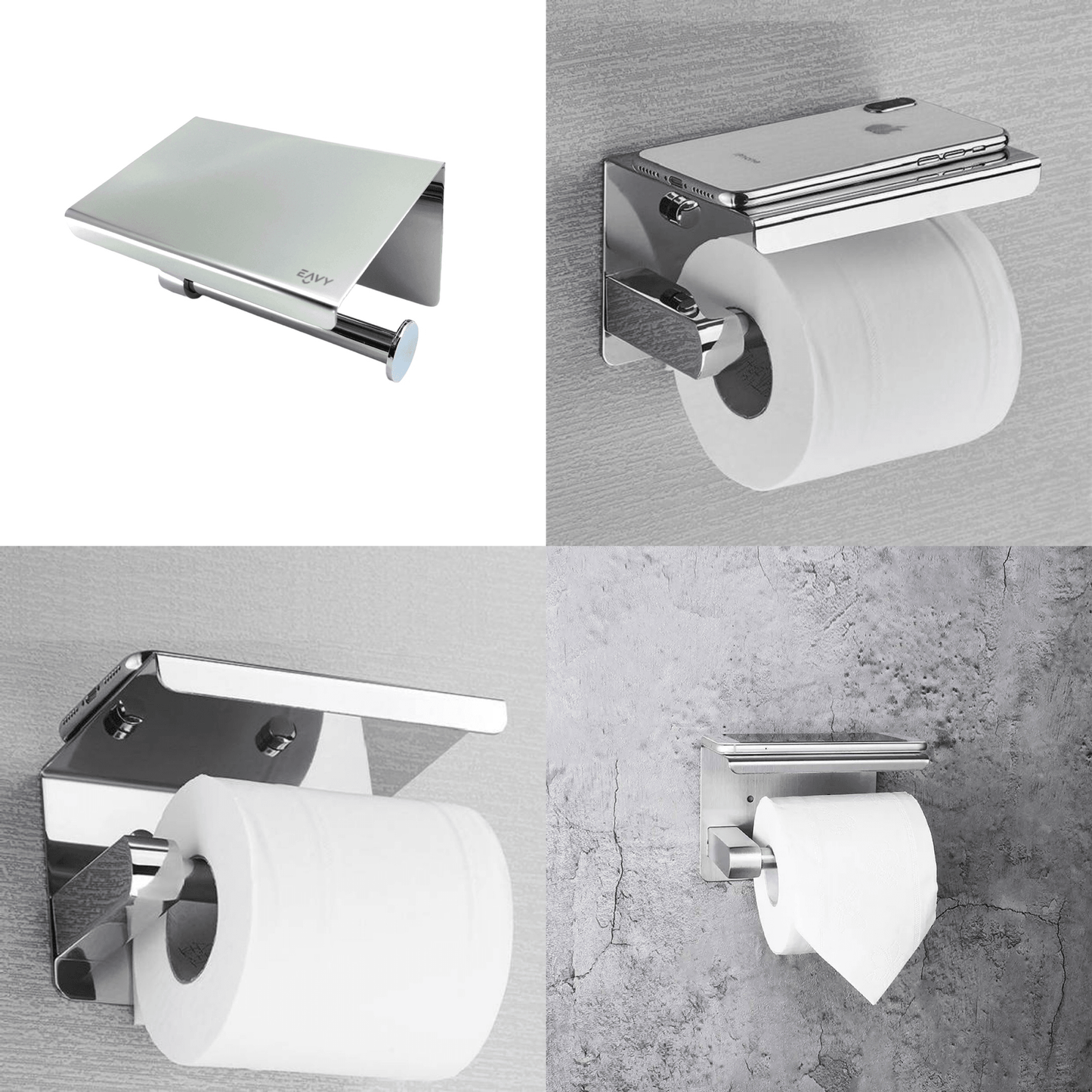 EAVY WC Rolhouder met Plankje - Zelfklevend / Zonder Boren / Boren - Toiletrolhouder - Chroom - Eavy.nl