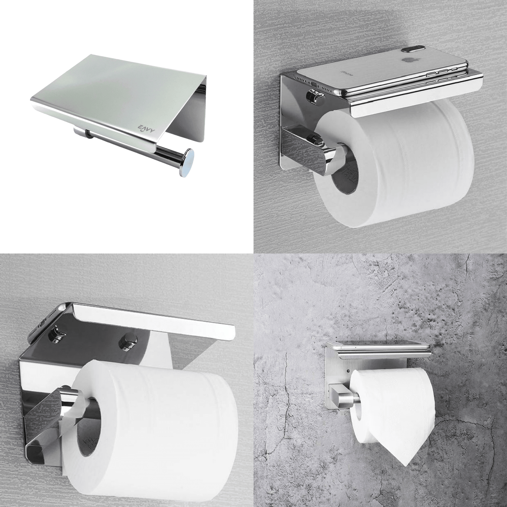 EAVY WC Rolhouder met Plankje - Zelfklevend / Zonder Boren / Boren - Toiletrolhouder - Chroom - Eavy.nl