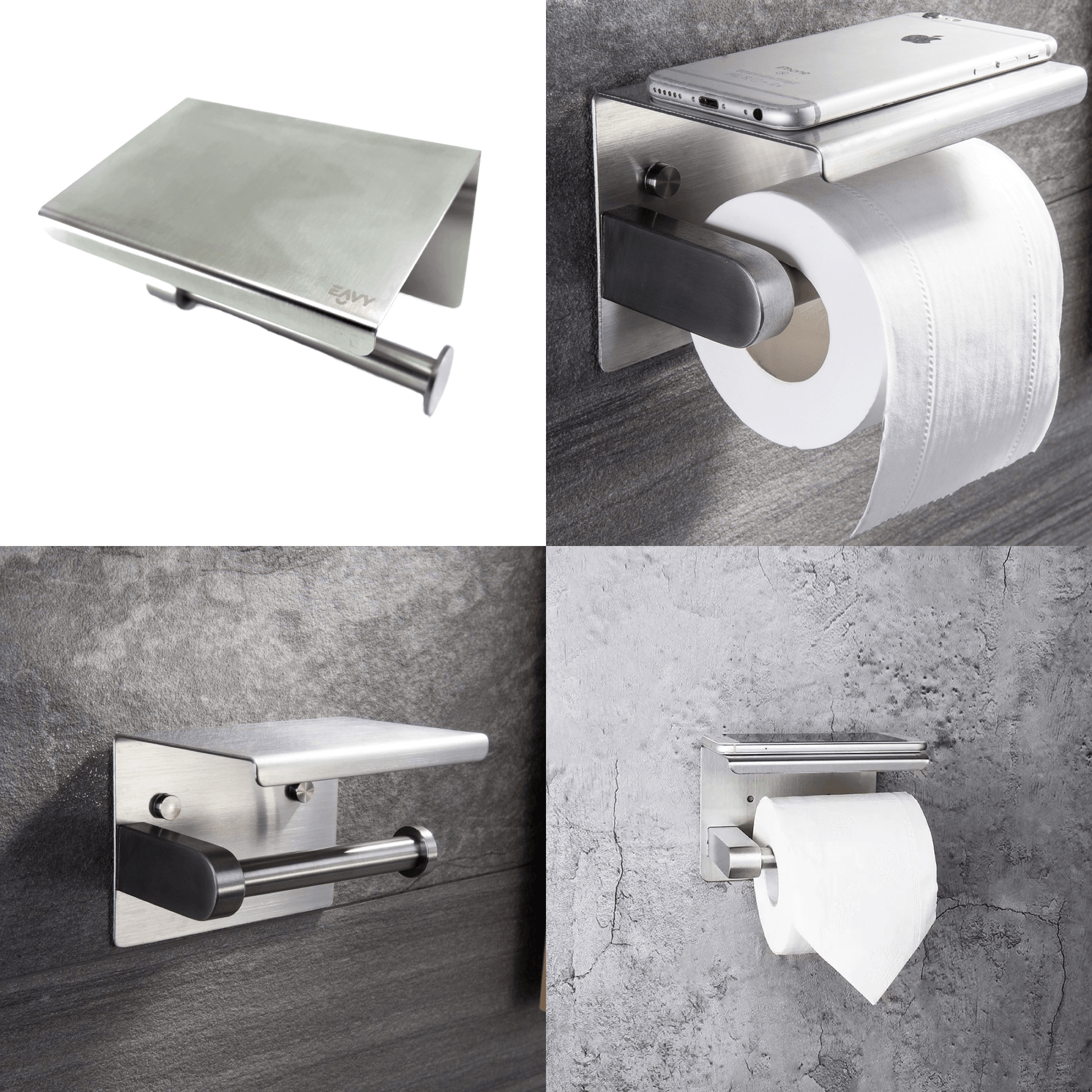 EAVY WC Rolhouder met Plankje - Zelfklevend / Zonder Boren / Boren - Toiletrolhouder - Zilver - Eavy.nl