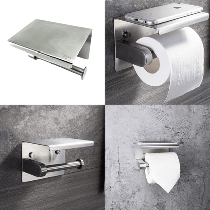 EAVY WC Rolhouder met Plankje - Zelfklevend / Zonder Boren / Boren - Toiletrolhouder - Zilver - Eavy.nl